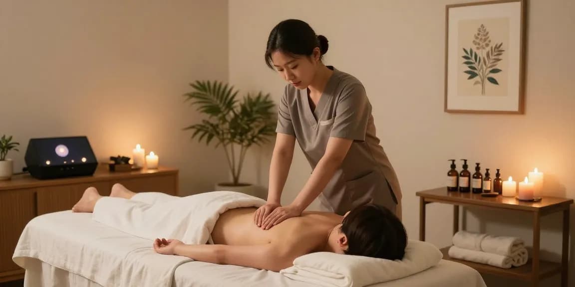 Experience the best 강남출장마사지 in a tranquil home setting with a professional therapist providing a soothing massage.