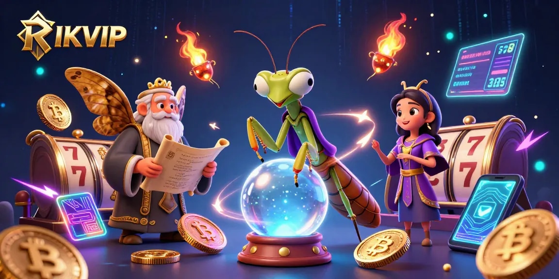 Engage in winning with RIKVIP's thrilling slot games and animated characters in unique 3D illustration.