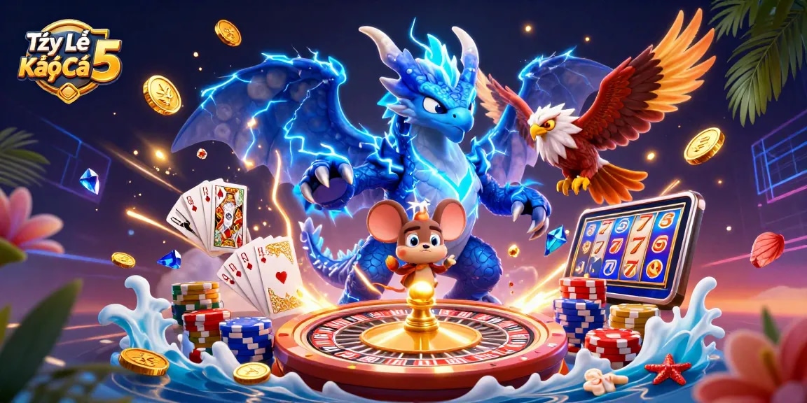 Experience thrilling bets with Tỷ Lệ Kèo Nhà Cái 5 featuring electrifying characters and casino elements.
