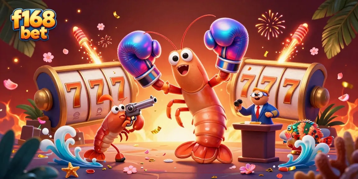 Experience the thrill of f168 bet with colorful slot reels and lively characters in a dynamic casino scene.