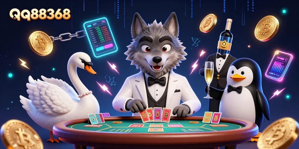 Play exciting games at qq88368 casino online featuring a charming wolf, swan dealer, and penguin sommelier.