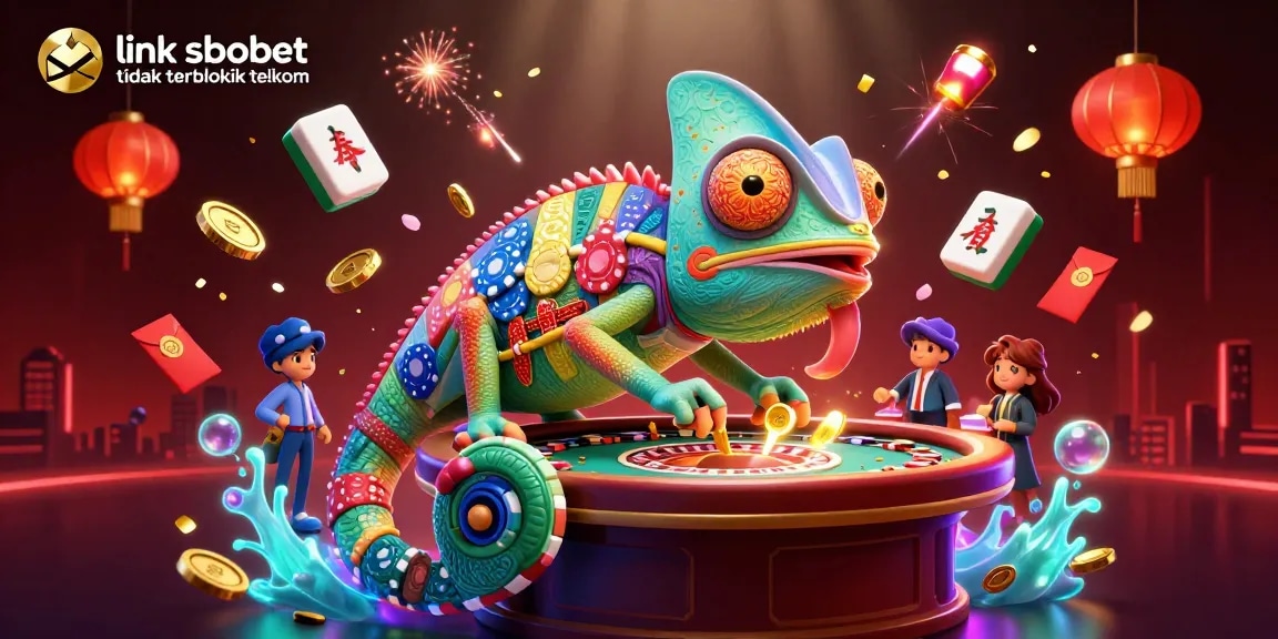 Engage with live betting using link sbobet tidak terblokir telkom, showcasing vibrant chameleon and casino elements.