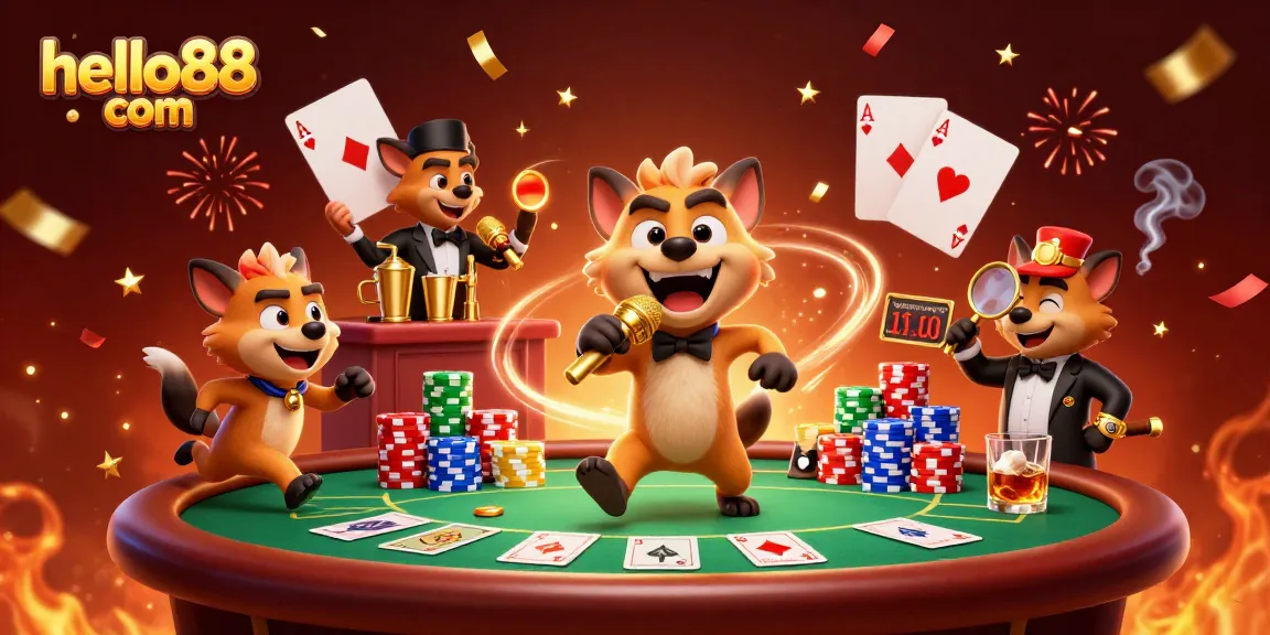 Engage in thrilling action at hello88 com with hyenas hosting a comedy casino night.