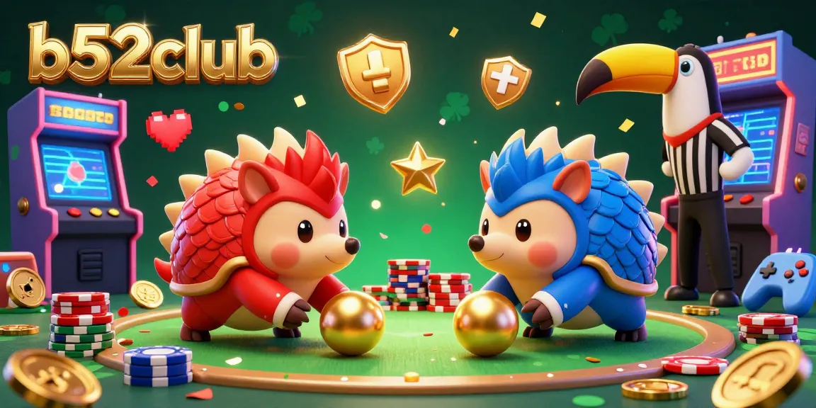 b52club pangolins competing in a vibrant casino-themed game with colorful machines and glowing accents