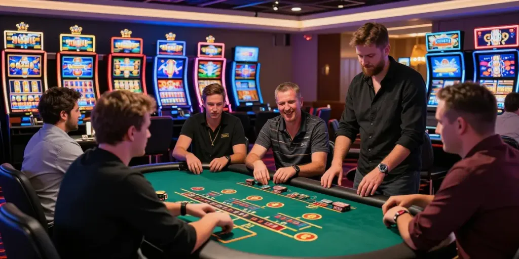 Players having fun at vibrant online casinos not on GamStop with engaging games and bright décor.