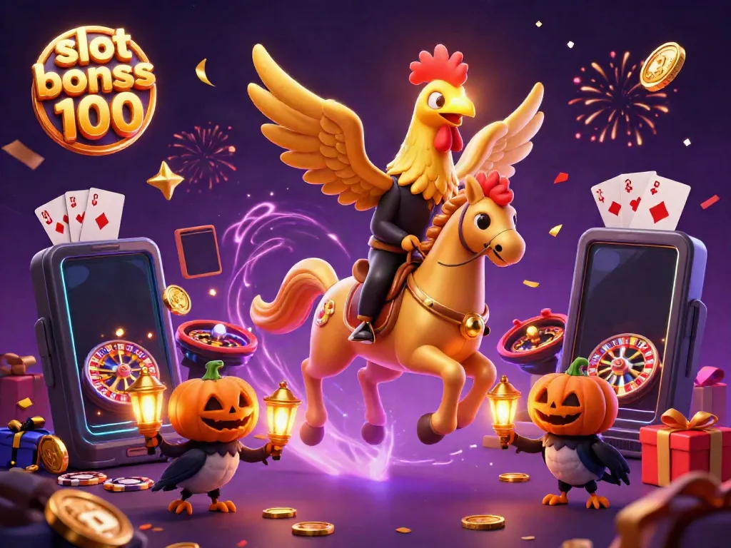 Experience the thrill of winning with slot bonus 100 in a vibrant casino scene laden with golden coins and festive energy.