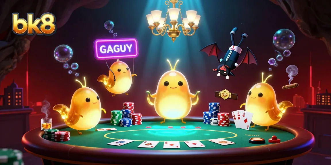 Engage in thrilling poker games at bk8 with a vibrant cave casino scene illuminated by glowing worms and a bat dealer.