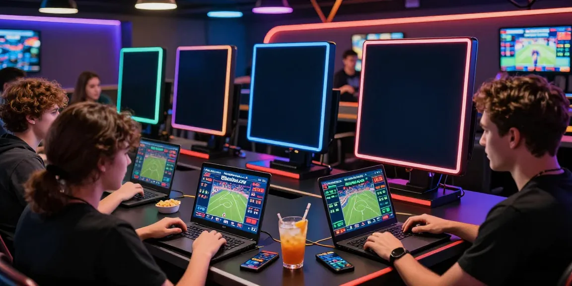 Exciting betting experience at 8kbeteu.com with friends in a modern gaming lounge.