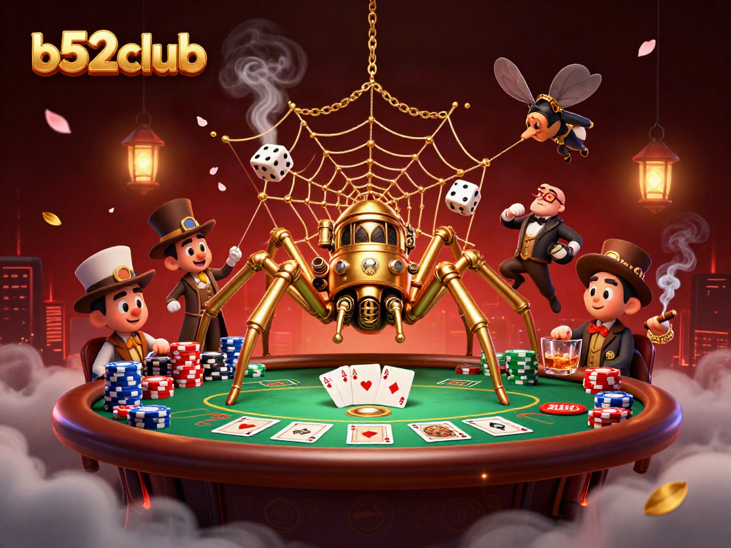 Enhance your gaming strategy with b52club in an ultra-detailed casino illustration featuring steampunk characters.