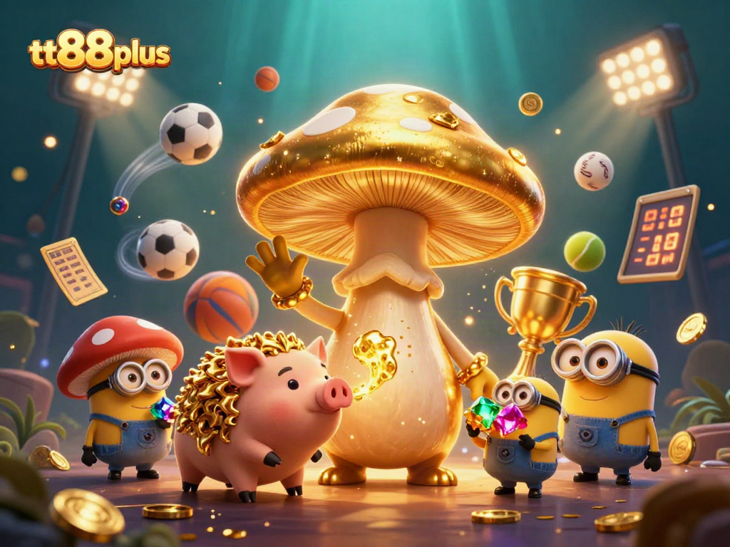 Bet on gold with tt88plus, featuring a wizard and sports magic in a vibrant casino scene