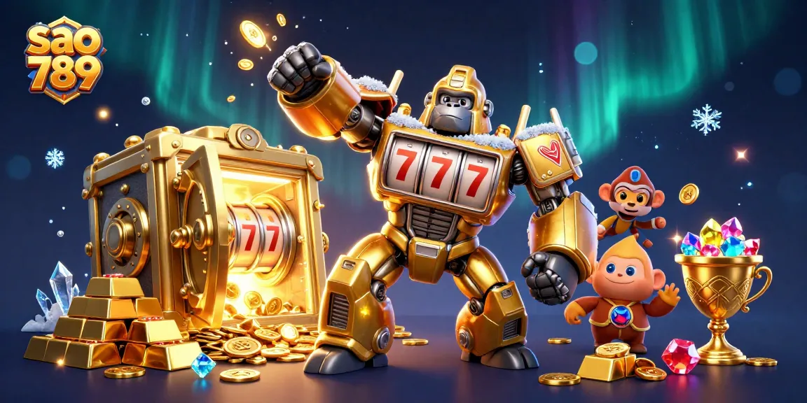 Experience the thrill at sao 789 with a powerful golden gorilla mech and treasure galore!