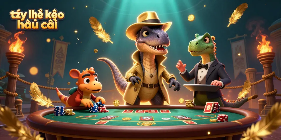 Catch the action with tỷ lệ kèo nhà cái as a velociraptor carts chips in an animated gambling scene.