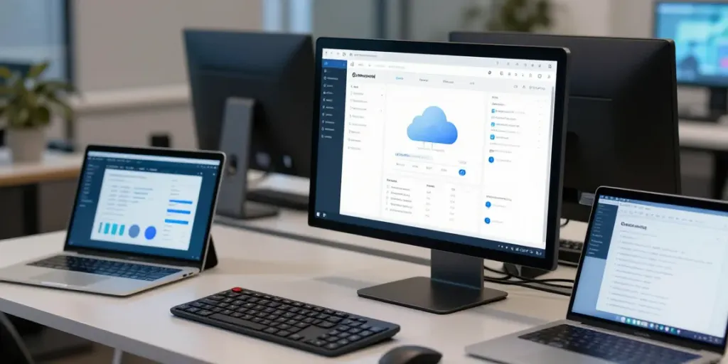 cheap .co.uk renewal options showcased in a modern tech workspace.