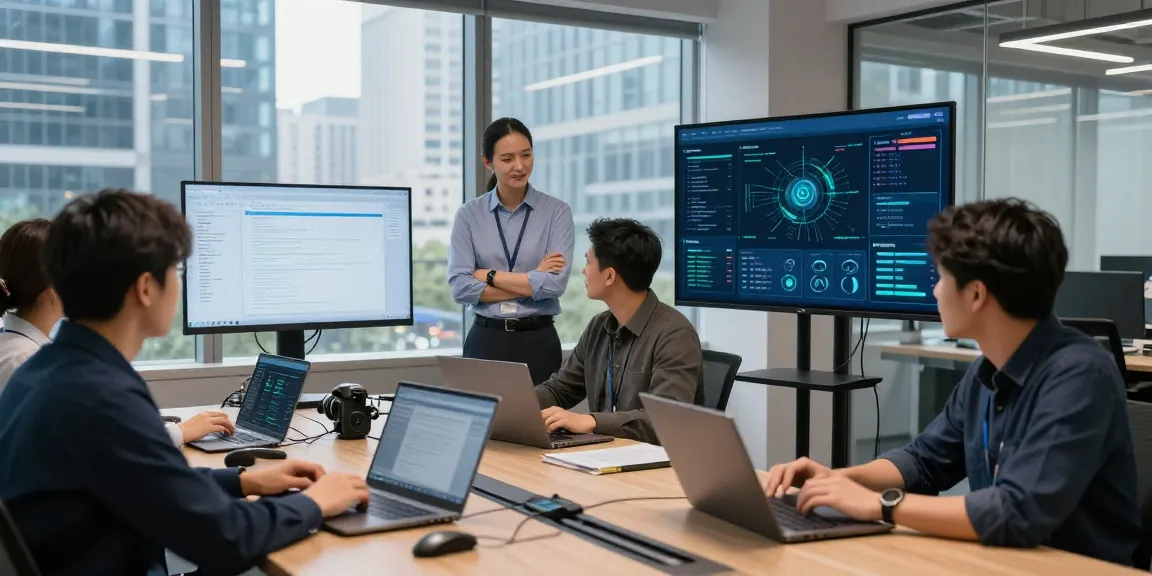 Proactive IT support small business team collaborating in a modern office environment