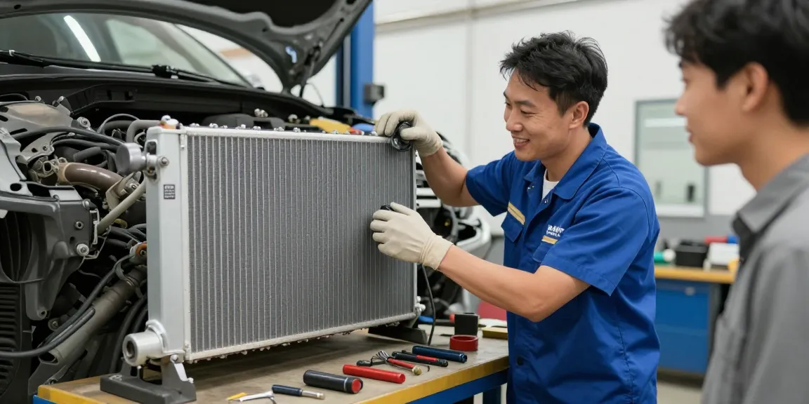 Dirty car radiator inspection by a local professional auto service provider.