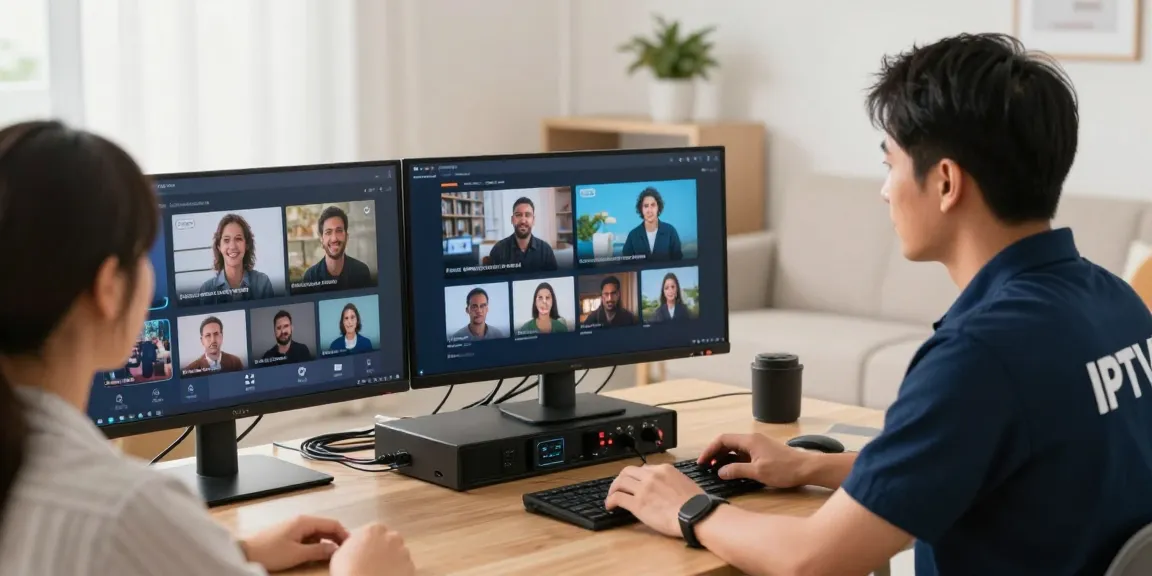 Trusted IPTV reseller working in a local business setting, providing professional digital broadcasting services.