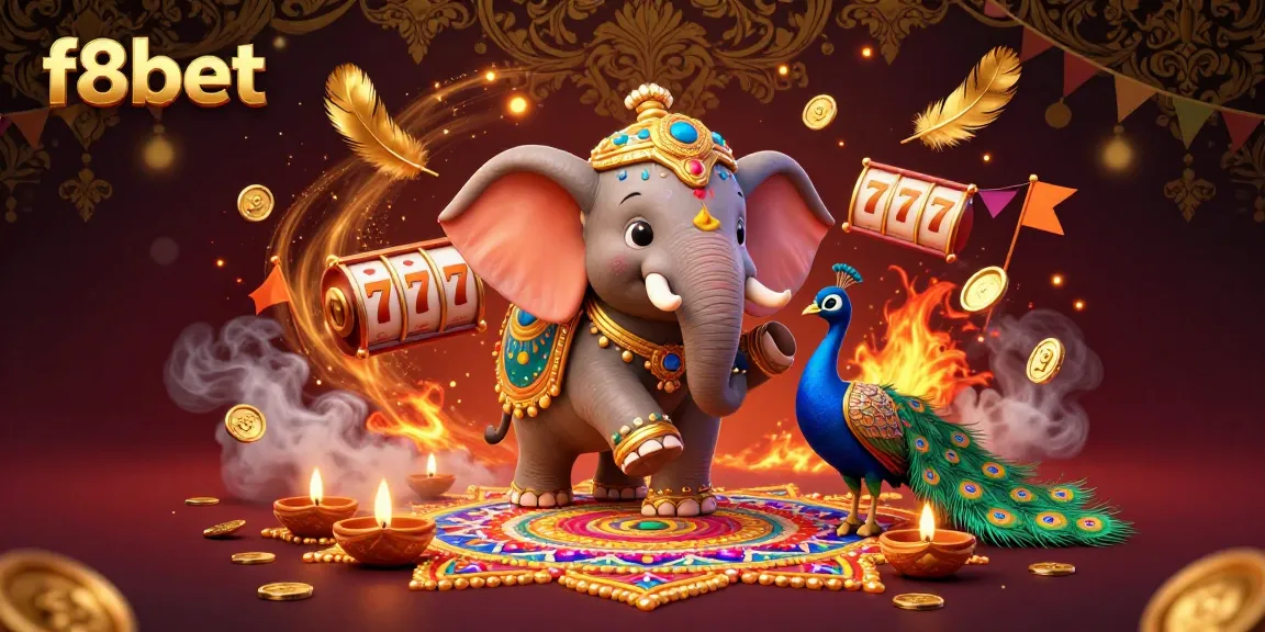 Engage with f8bet's exciting slots, featuring a dynamic scene of vibrant characters and game elements.