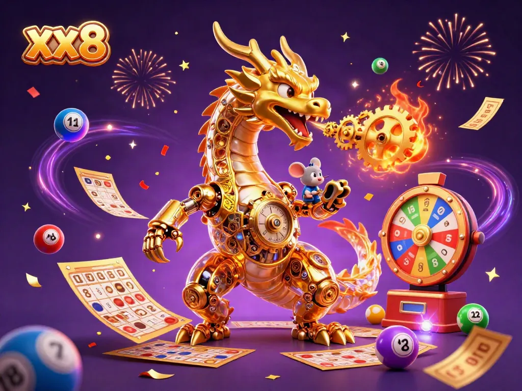 Experience the thrill of gambling with the vibrant xx8 dragon-themed illustration showcasing lottery gaming elements.