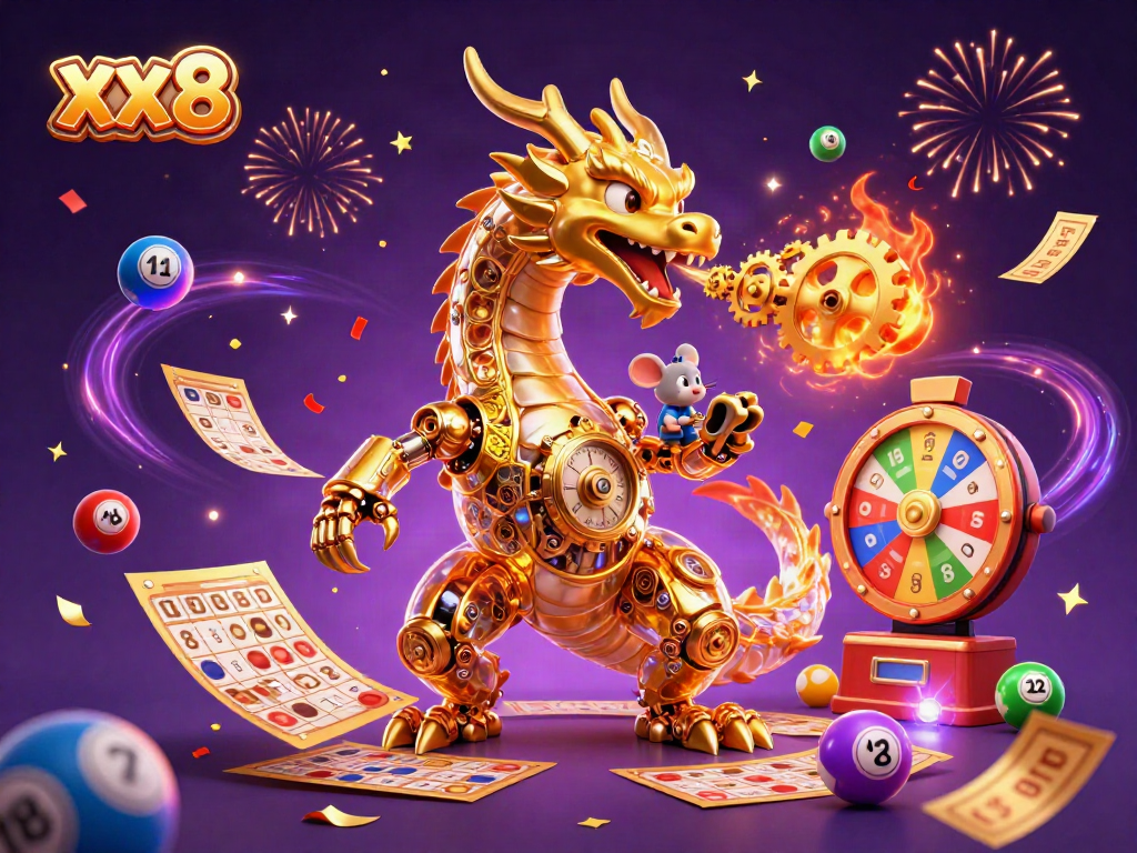 Experience the thrill of gambling with the vibrant xx8 dragon-themed illustration showcasing lottery gaming elements.