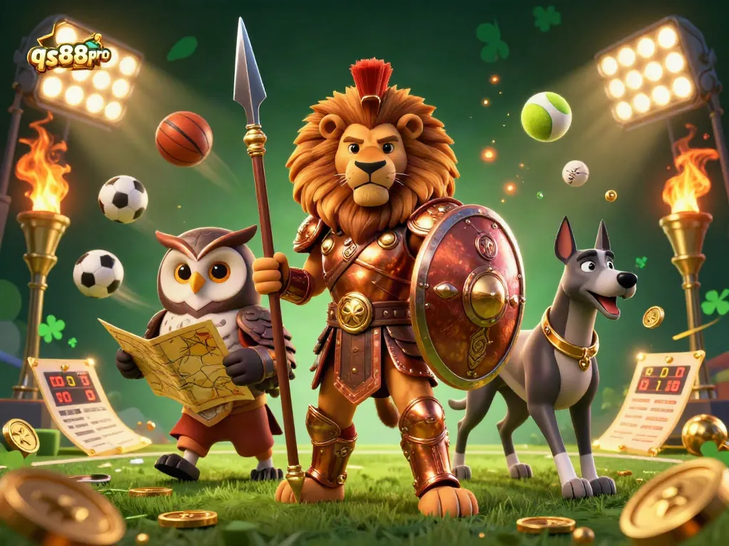 Bet on victory with qs88pro as a heroic Spartan lion and supporting characters dominate the scene.