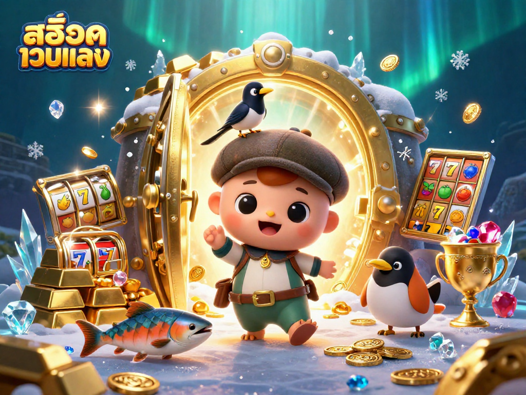 Engage with สล็อตเว็บตรง featuring cartoon Nessie amidst jewels and slot symbols