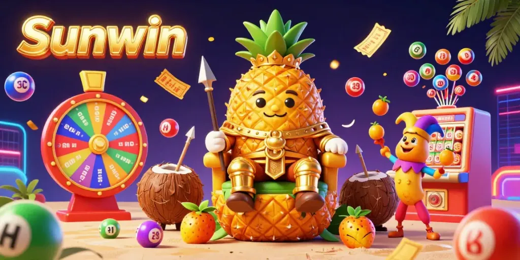 Experience the excitement of Sunwin with vibrant casino themes and balloons in a festive illustration