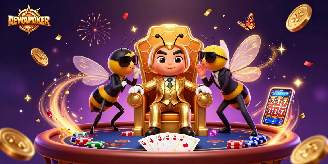 Engage with DEWAPOKER's vibrant poker scene featuring a cartoon mob boss and winning elements.