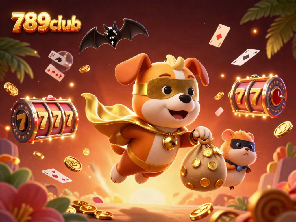 Join the excitement of 789club with a superhero dog and hamster celebrating casino wins!