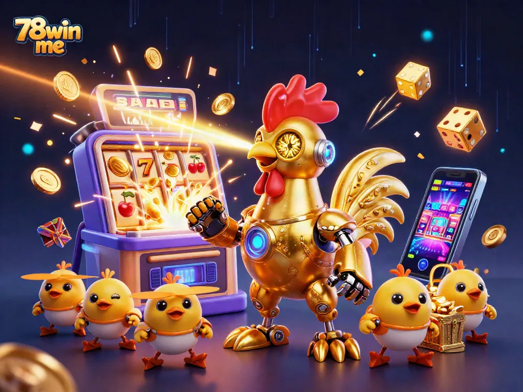 Experience thrilling gaming at 78win me with a golden rooster robot and dynamic slot action.