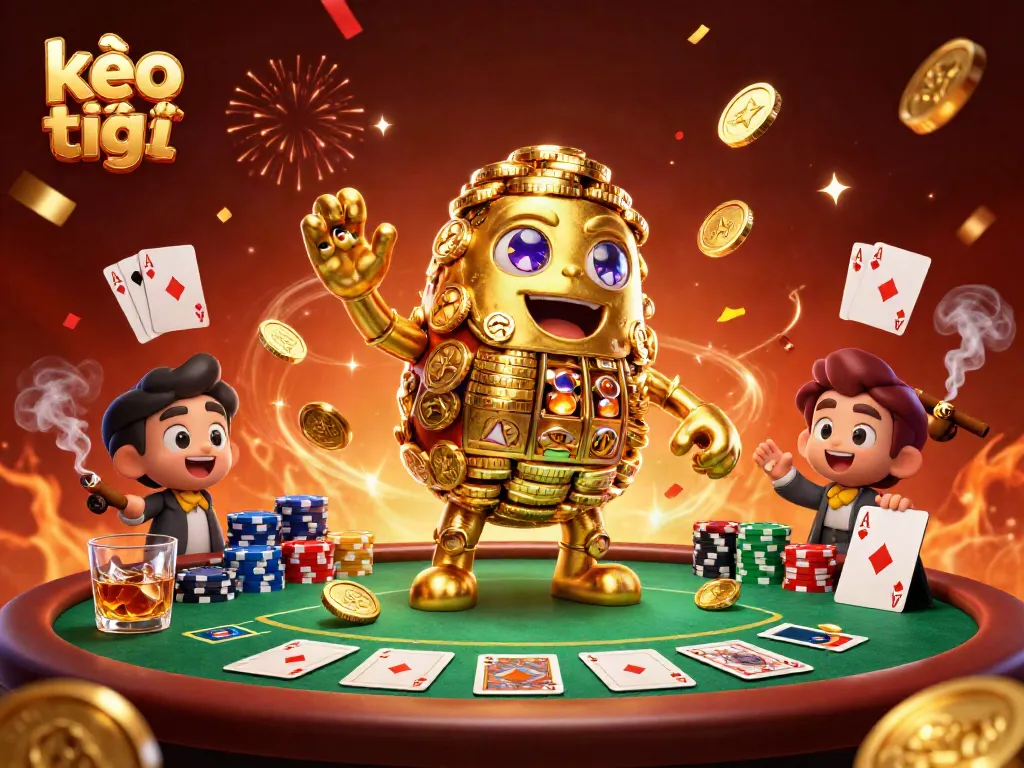 Experience the excitement of kèo trực tuyến as a golden golem and poker elements come to life!