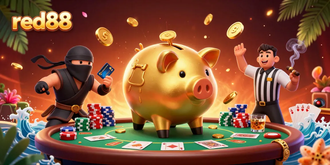 Engage with red88's vibrant casino scene featuring playful characters and dynamic gaming elements.