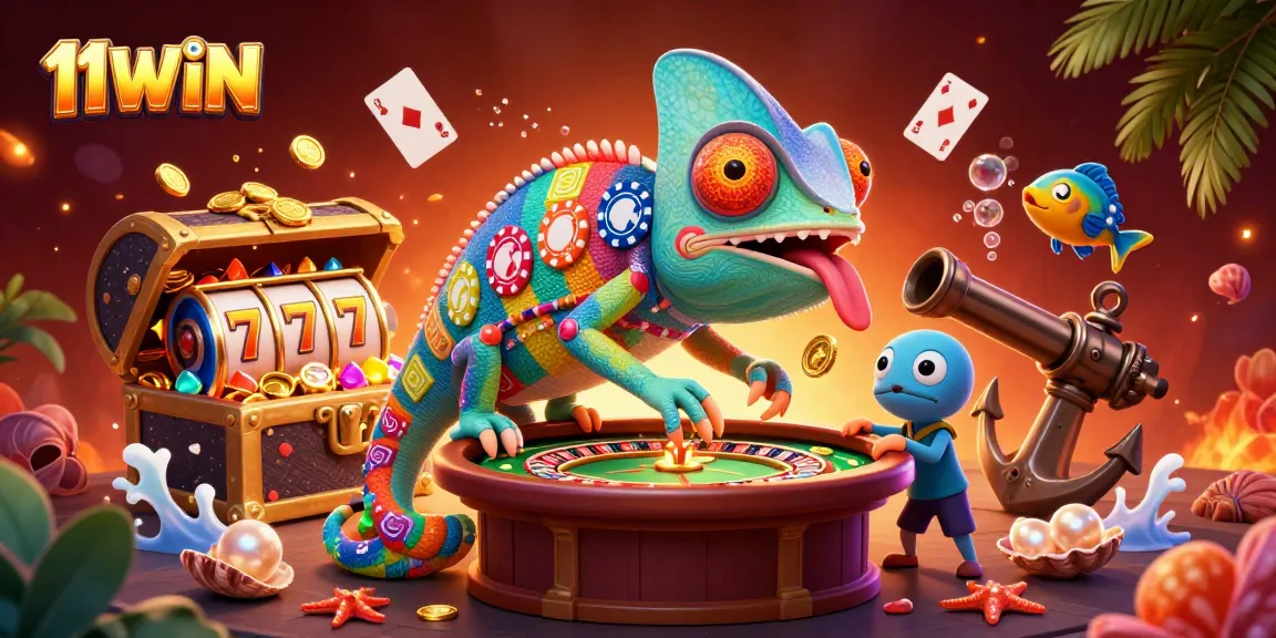 Experience the excitement of 11WIN with our vibrant casino illustration, full of dynamic elements.