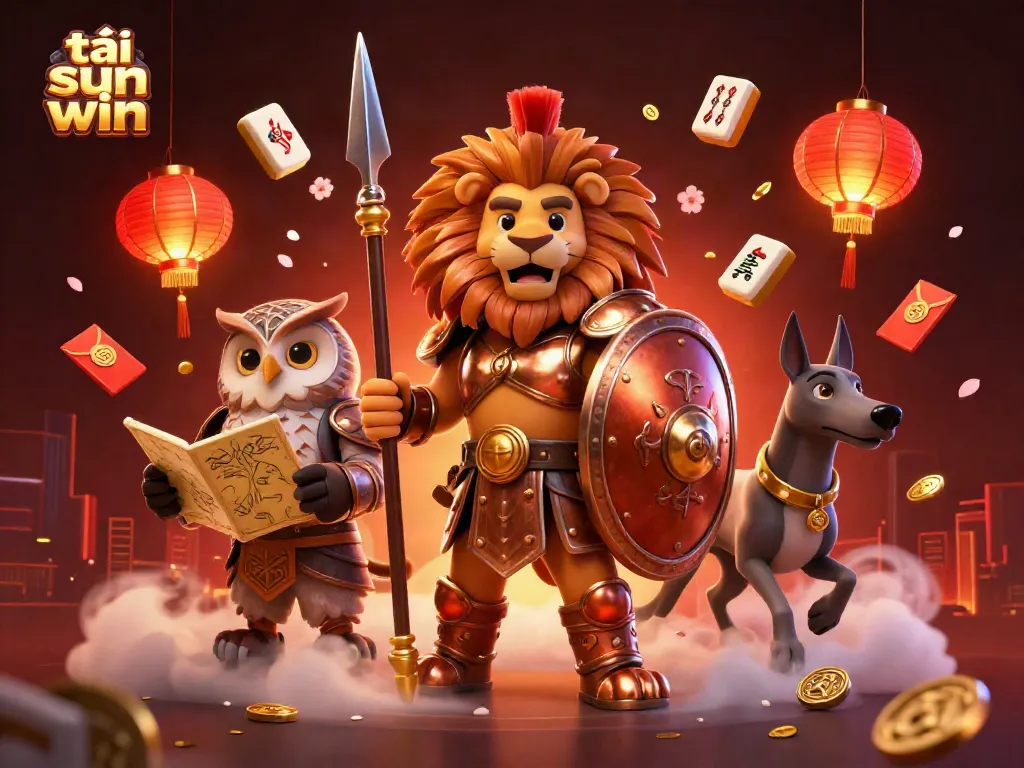 Experience the thrill of tải sun win with a vibrant casino scene featuring majestic characters and festive elements.