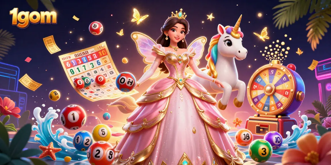 Win big with 1gom in a vibrant scene of games and prizes, bursting with energy and color.