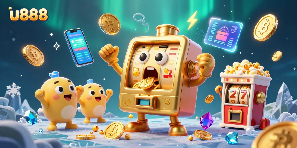 Spin to win with u888's vibrant 3D illustration of a joyous golden slot machine hitting a jackpot moment!