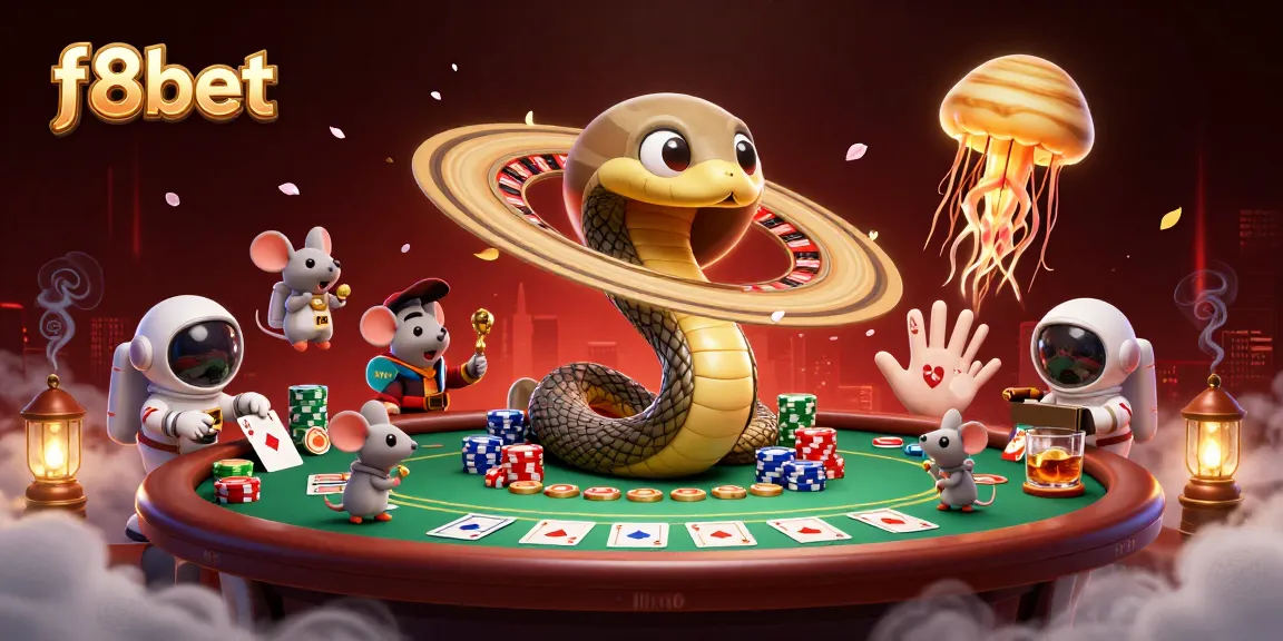 Experience the thrilling world of f8bet with captivating cosmic characters in a vibrant gambling scene.
