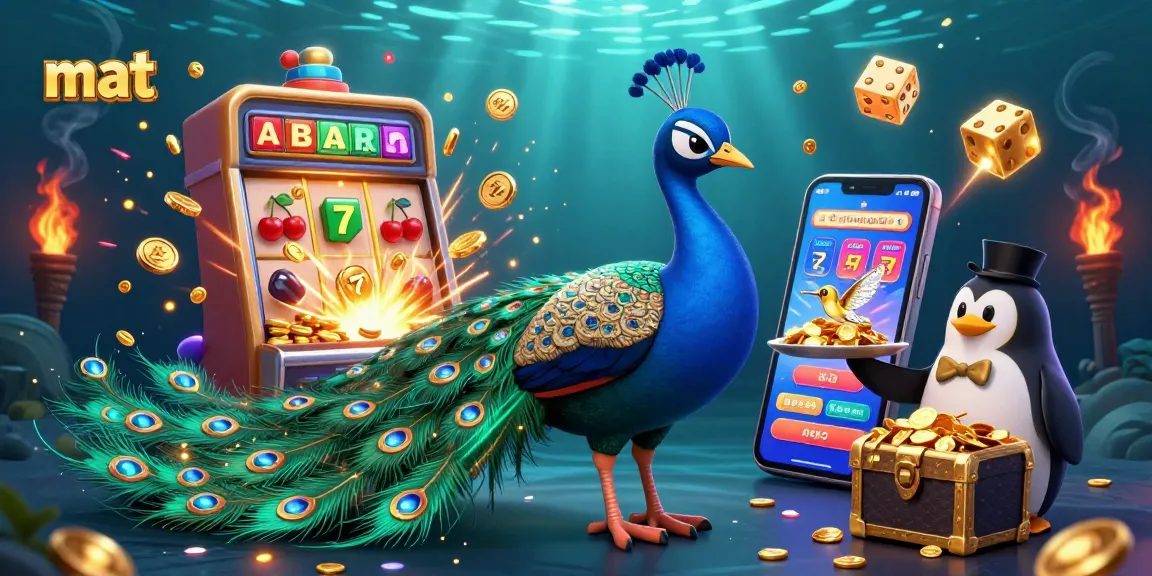 Experience thrilling mat gaming extravagance with a peacock, penguin, and hummingbird in a vibrant casino.