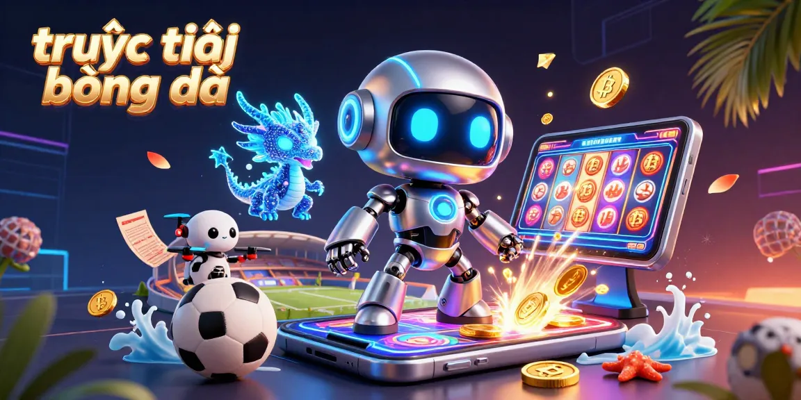 Watch trực tiếp bóng đá with an engaging 3D illustration featuring sports elements, like betting slips and balls.