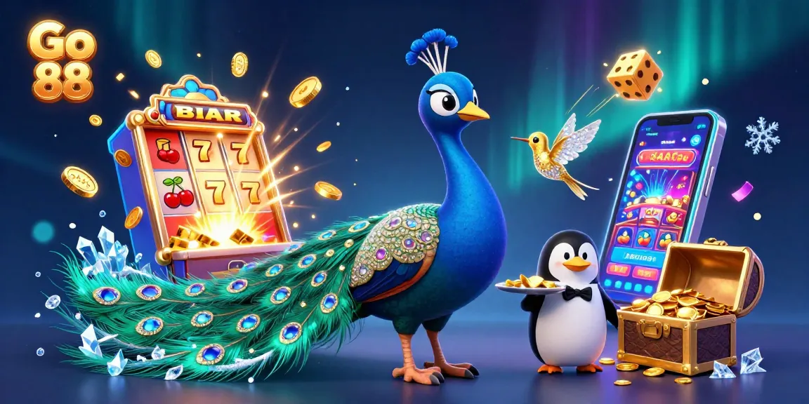 Experience thrilling wins at Go 88 with a captivating 3D casino scene featuring colorful gaming elements.