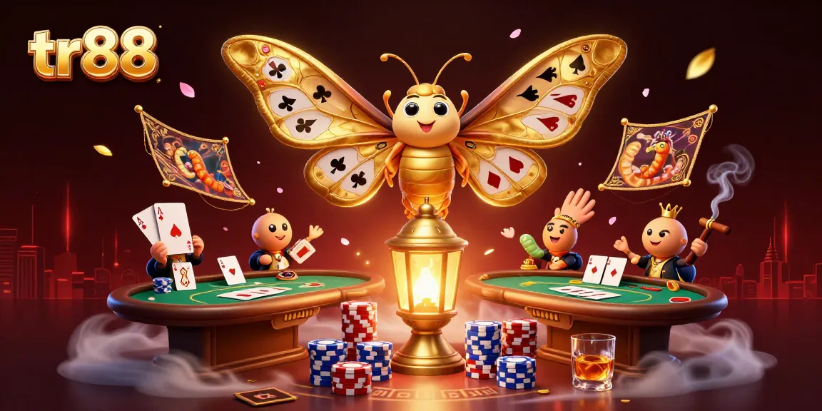 Play exciting games at tr88 with a vibrant 3D casino scene showcasing poker and card elements.
