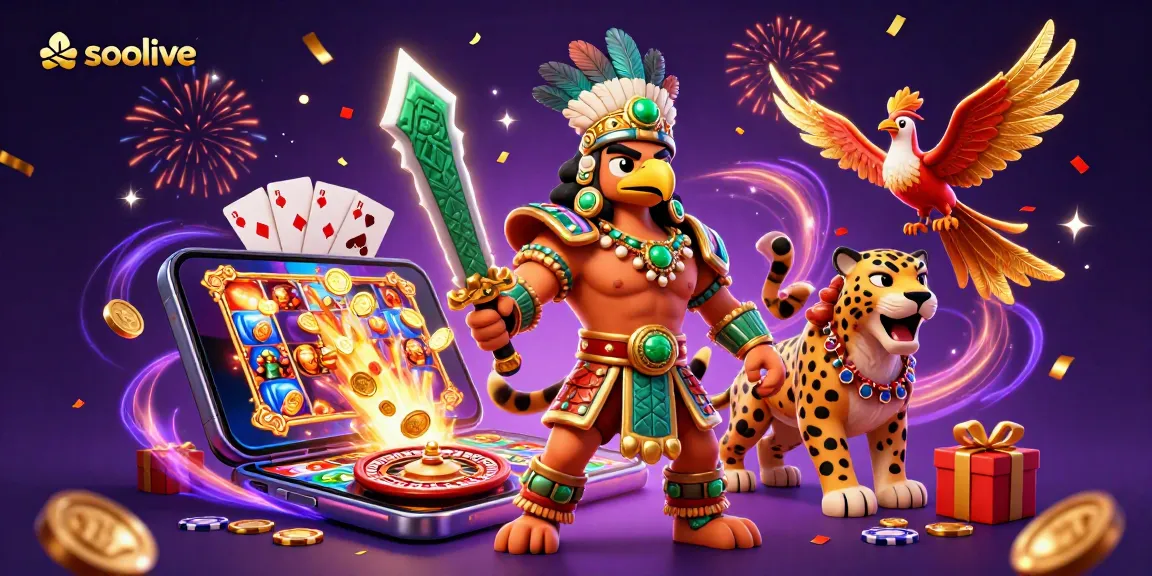 Socolive presents an engaging scene with Aztec warriors and lively gaming elements, capturing the excitement of casino betting.