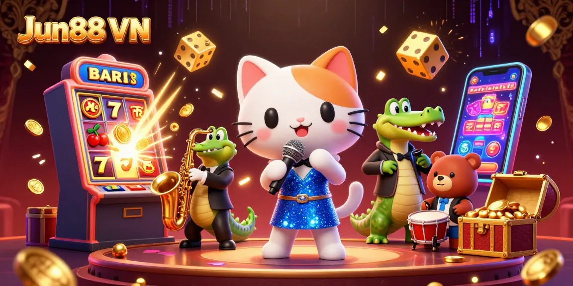Experience the excitement of Jun88 VN with vibrant casino characters and jackpot elements