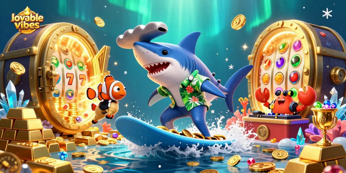 Experience the colorful lovablevibes gaming atmosphere with sharks, seahorses, and gold coins.