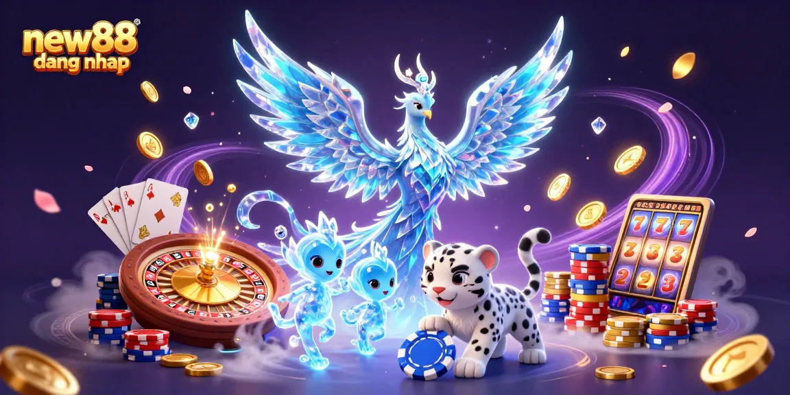 Engage in thrilling gameplay with new88 dang nhap as vibrant characters and casino elements surround them.