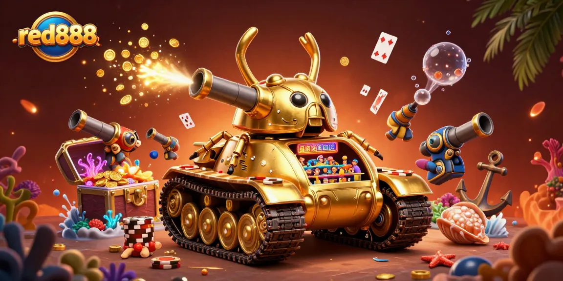 Experience thrilling gameplay at red888 with a vibrant 3D casino scene bursting with treasures.