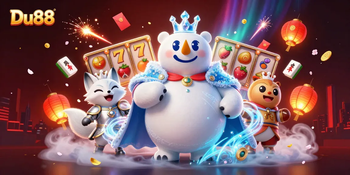 Experience thrilling jackpots with Du88 in this vibrant 3D illustrative casino scene.