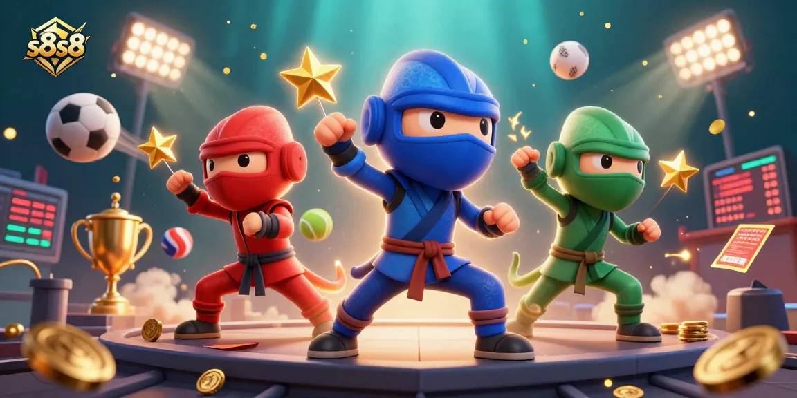 Engage with the thrilling action of s8s8's ninja chameleons amidst dynamic sports elements and casino motifs.